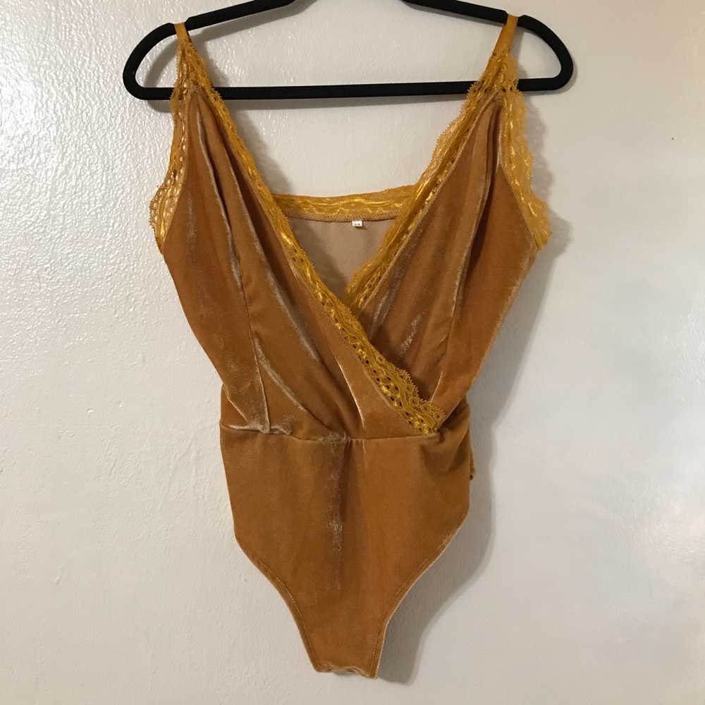 Deep v velvet bodysuit